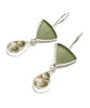Dark Olive Sea Glass with Green Leaf Vintage Pottery Double Drop Earrings