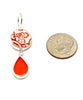 Red & White Floral Vintage Pottery with Orange Stained Glass Double Drop Earrings