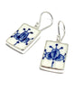 Abstract Blue & White Vintage Pottery Rectangle Single Drop Earrings