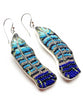 Blue Aqua and Grey Beaded Fused Glass Feather Earrings