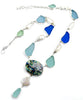 Blue and Aqua Sea Glass with Pearl and Abalone 17 Piece Y-Necklace