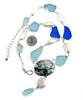 Blue and Aqua Sea Glass with Pearl and Abalone 17 Piece Y-Necklace