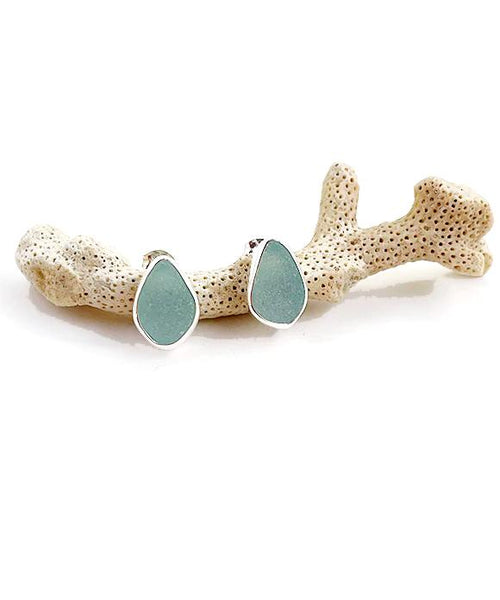 Light Aqua Sea Glass Natural Shape Post Earrings