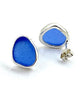 Cobalt Sea Glass Natural Shape Post Earrings