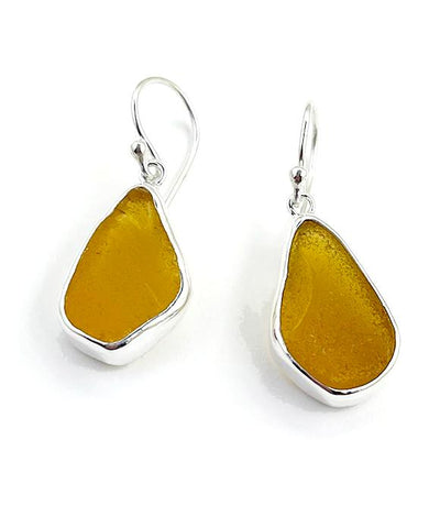 Light Amber Sea Glass Open Back Drop Earrings