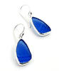 Textured Blue Sea Glass Open Back Drop Earrings