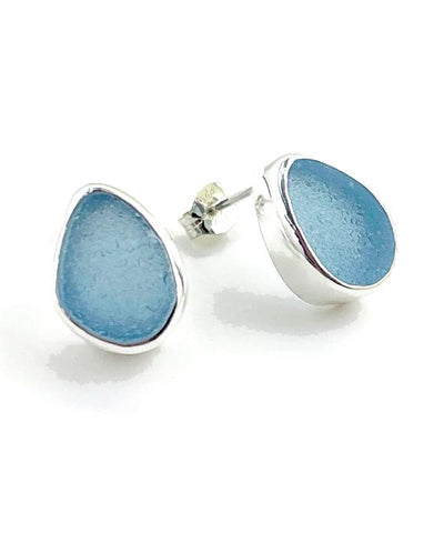 Sky Blue Sea Glass Natural Shape Post Earrings