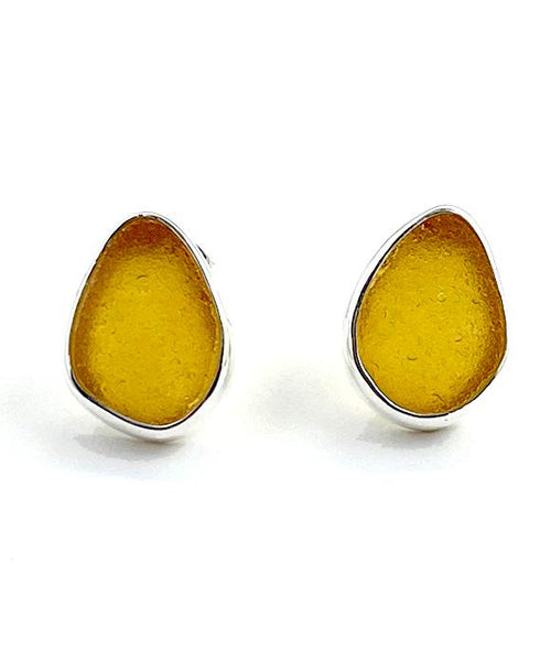 Amber Sea Glass Natural Shape Post Earrings
