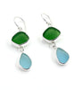 Green & Aqua Sea Glass Open Back Double Drop Earrings