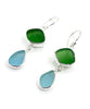 Green & Aqua Sea Glass Open Back Double Drop Earrings