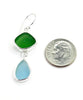 Green & Aqua Sea Glass Open Back Double Drop Earrings