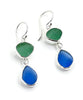 Jade Green & Blue Sea Glass Open Back Double Drop Earrings
