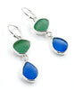 Jade Green & Blue Sea Glass Open Back Double Drop Earrings