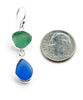 Jade Green & Blue Sea Glass Open Back Double Drop Earrings