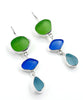 Green, Blue & Aqua Sea Glass Triple Drop Earrings