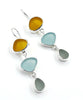 Amber, Aqua & Light Grey Sea Glass Triple Drop Earrings