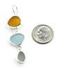 Amber, Aqua & Light Grey Sea Glass Triple Drop Earrings