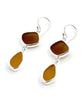 Dark & Light Amber Sea Glass Open Back Double Drop Earrings