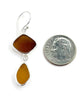 Dark & Light Amber Sea Glass Open Back Double Drop Earrings