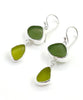 Dark & Light Olive Sea Glass Open Back Double Drop Earrings
