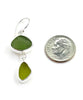 Dark & Light Olive Sea Glass Open Back Double Drop Earrings
