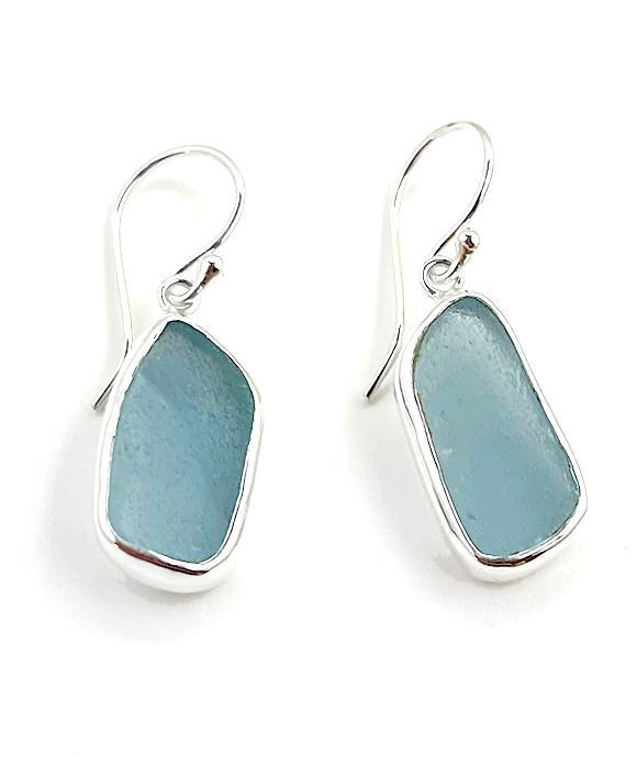 Aqua Sea Glass Open Back Drop Earrings