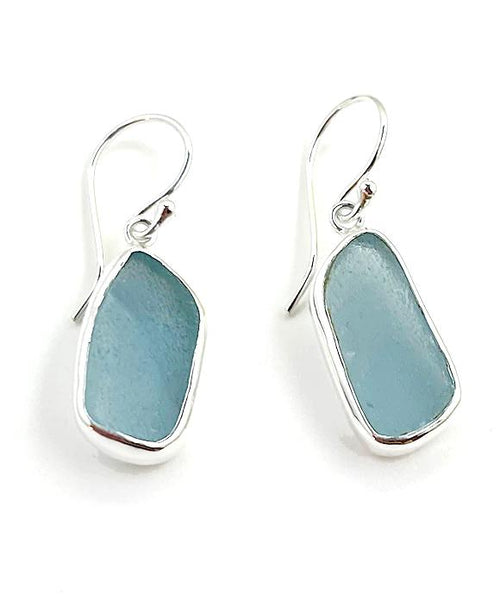 Aqua Sea Glass Open Back Drop Earrings