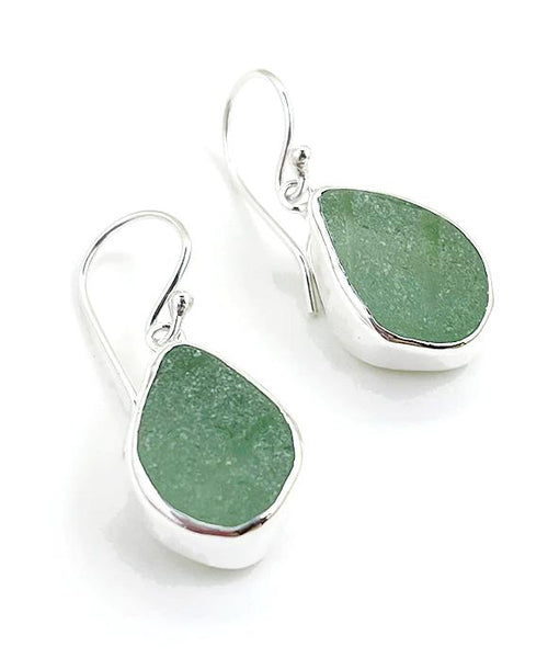 Coke Bottle Green Sea Glass Open Back Drop Earrings