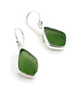 Rich Olive Sea Glass Open Back Drop Earrings