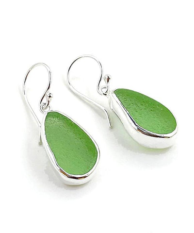 Light Green Sea Glass Open Back Drop Earrings