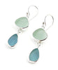 Soft Aqua & Light Blue Sea Glass Open Back Double Drop Earrings