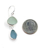 Soft Aqua & Light Blue Sea Glass Open Back Double Drop Earrings
