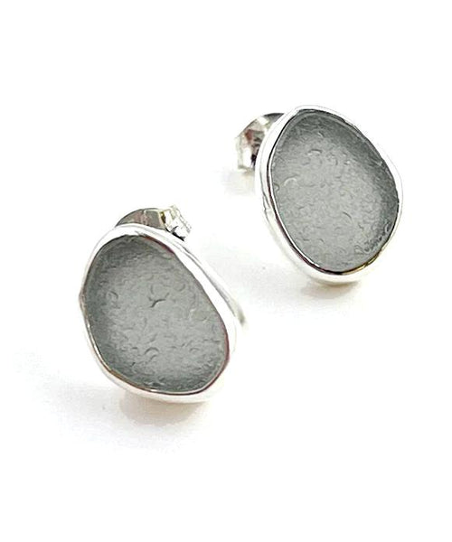 Light Grey Sea Glass Natural Shape Post Earrings