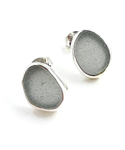 Light Grey Sea Glass Natural Shape Post Earrings