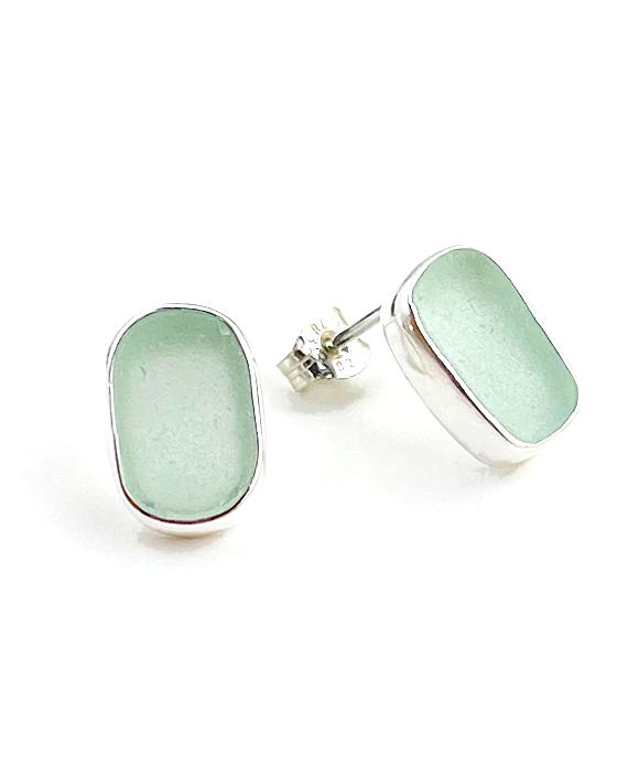 Soft Aqua Sea Glass Natural Shape Post Earrings