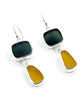 Dark Grey & Amber Sea Glass Open Back Double Drop Earrings