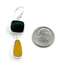 Dark Grey & Amber Sea Glass Open Back Double Drop Earrings