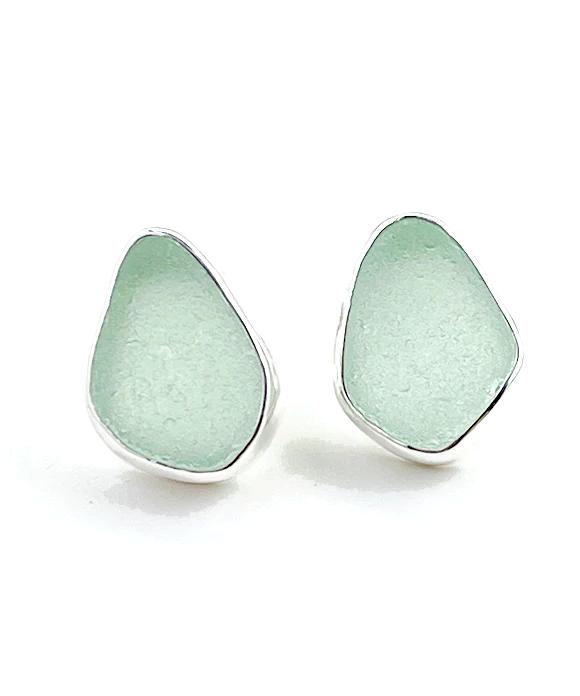 Aqua Sea Glass Natural Shape Post Earrings