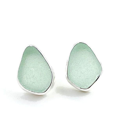 Aqua Sea Glass Natural Shape Post Earrings