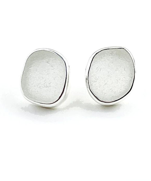 Frosted Clear Sea Glass Natural Shape Post Earrings