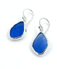 Textured Blue Sea Glass Open Back Drop Earrings
