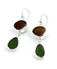 Dark Brown & Olive Sea Glass Open Back Double Drop Earrings