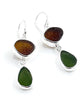 Dark Brown & Olive Sea Glass Open Back Double Drop Earrings