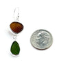 Dark Brown & Olive Sea Glass Open Back Double Drop Earrings