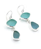 Soft Aqua & Light Blue Sea Glass Open Back Double Drop Earrings