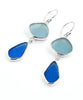 Soft Aqua & Textured Blue Sea Glass Open Back Double Drop Earrings