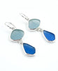 Soft Aqua & Textured Blue Sea Glass Open Back Double Drop Earrings
