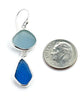 Soft Aqua & Textured Blue Sea Glass Open Back Double Drop Earrings