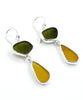 Light Olive & Amber Sea Glass Open Back Double Drop Earrings