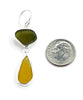 Light Olive & Amber Sea Glass Open Back Double Drop Earrings
